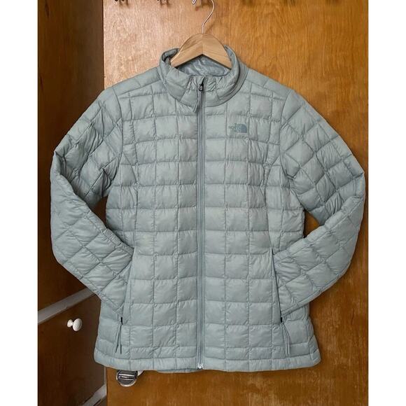 North Face Thermoball Jacket Womens Medium Full Zip Puffer Insulated Light Green - Picture 1 of 9